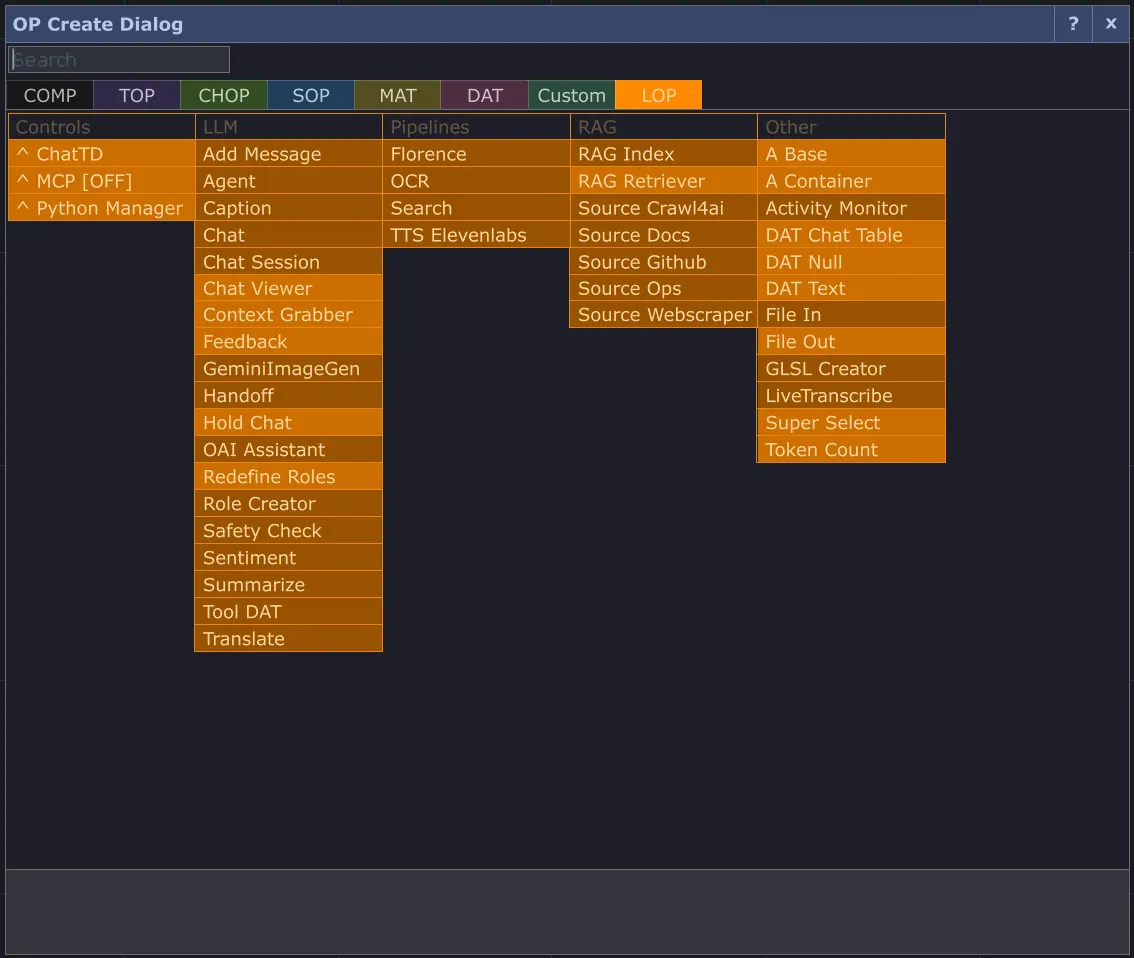 OP Create Dialog showing LOPs Tab